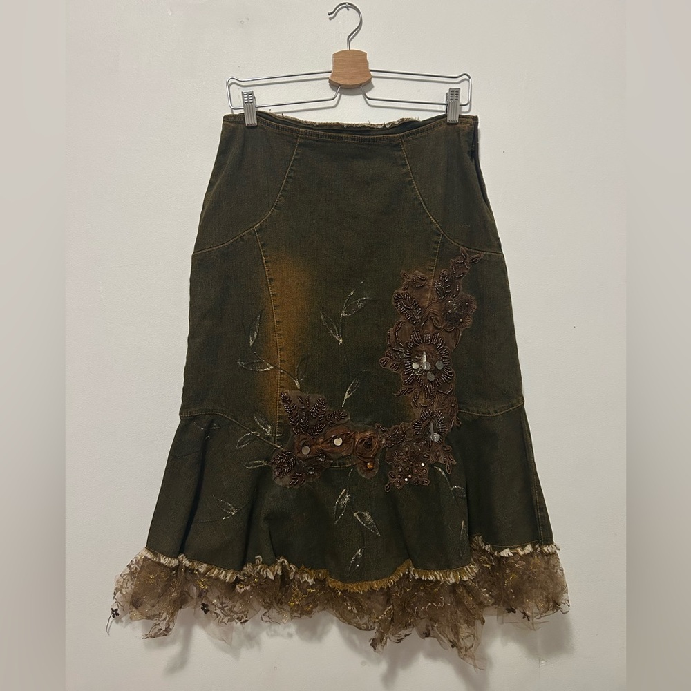 vintage brown denim skirt